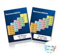 Set di 2 libri numerati doppi, 1 - 1000 cifre, 14,8 x 10,5 cm, blocco note formato A6 con buco, blocco note a doppia numerazione, colore: rosso, arancione, giallo, verde, blu