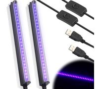 Set di 2 luci a LED a luce nera UV, 5 W, 28 cm, USB, colore nero, tubo per luce nera con spina e interruttore, striscia di luce UV per feste, discoteca, bar, illuminazione palcoscenico