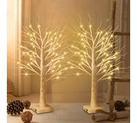 Set di 2 luci a LED per albero di Natale, luce bianca calda, in betulla con 24 LED, funzionamento USB/a batteria, albero luminoso regolabile, per Natale, Pasqua, feste, compleanni, decorazione interna