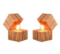 Set di 2 luci da tavolo a cubetti, altezza 16 cm, in legno naturale