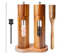 Set di 2 macina sale e pepe in legno, macinapepe manuale, macinino in ceramica, macinasale per spezie, pepe, sale, 21,5 cm (sottobicchieri + cucchiaio + 2 spazzole)