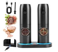 Set di 2 macinasale e pepe elettrico con base ricaricabile, macinaspezie con doppia stazione di ricarica, spazzola, luce LED bianca, macinazione automatica per barbecue, ristorante cucina
