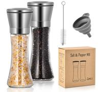 Set di 2 macinini per sale e pepe, ricaricabili e regolabili, coperchio in acciaio inox e bottiglia di vetro, per la cucina