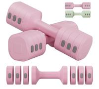 Set di 2 manubri regolabili 2 in 1, per donne e uomini, 4 livelli di peso con adattatore kettlebell, set di manubri per casa (Rosa, coppia)