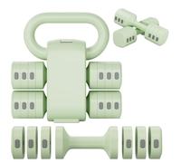 Set di 2 manubri regolabili 2 in 1, per donne e uomini, 4 livelli di peso con adattatore kettlebell, set di manubri per casa (Verde chiaro (Set))