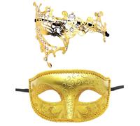 Set di 2 maschere veneziane maschere mascherate con diamanti, maschera per carnevale, feste a tema, maschera per gli occhi sexy per costume cosplay, ballo, oro D