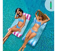 Set di 2 materassini per piscina, materasso gonfiabile per piscina galleggiante e inclinabile, 4 in 1, materassino per acqua, boe e materassini gonfiabili, accessori gonfiabili per piscina (tubo