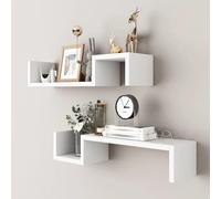 Set di 2 Mensole da Muro a Parete, Mensole Modulari in Legno, Espositore Geometrico for Libri, Piante, Cornici, Statuette e Decorazioni for Casa