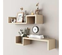 Set di 2 Mensole da Muro a Parete, Mensole Modulari in Legno, Espositore Geometrico for Libri, Piante, Cornici, Statuette e Decorazioni for Casa