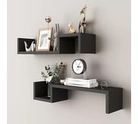 Set di 2 Mensole da Muro a Parete, Mensole Modulari in Legno, Espositore Geometrico for Libri, Piante, Cornici, Statuette e Decorazioni for Casa