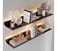 Set di 2 mensole da parete a LED galleggianti, grandi librerie in metallo per decorare bagno e soggiorno, eleganti mensole nere con luce per camera da letto e organizzazione della casa