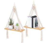 Set di 2 Mensole da Parete nel Macramè, Mensole da Esposizione nel Legno Bo3741