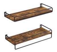 VASAGLE Set di 2 Mensole da Muro, Mensole Cucina con Barre, Mensola Legno, per Camera da Letto Soggiorno Salotto, Marrone Vintage e Nero LWS441B01
