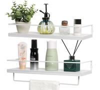 Set di 2 mensole galleggianti da bagno con struttura in metallo nero e portasciugamani per bagno, portaoggetti e organizer per camera da letto, soggiorno, cucina, ufficio (bianco)