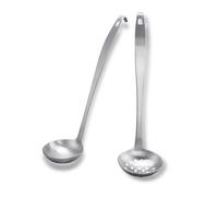 Set di 2 mestoli in acciaio inossidabile, mestolo in metallo e cucchiaio forato con gancio e foro, cucchiai da cucina per la cucina