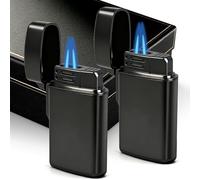 Set di 2 mini accendini antivento, fiamma a doppio jet, nero (butano non incluso)