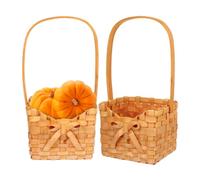 Set di 2 mini cestini per fiori per Halloween, in tessuto di bambù | Contenitore decorativo rustico per stanze e feste, leggero stile intrecciato a mano, facile da trasportare per gli amici