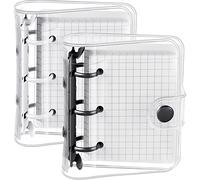 Set di 2 mini raccoglitori trasparenti a 3 anelli con mini raccoglitore, tasche interne di carta in PVC trasparente morbido chiusura per taccuini, fogli sciolti con chiusura a bottone
