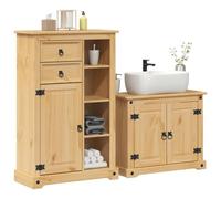 Set di 2 mobili da bagno in legno massiccio di pino | Con porta, superficie liscia, facile da pulire, supporto da parete per il fissaggio