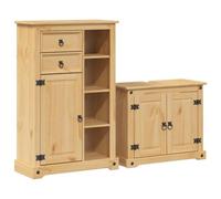 Set di 2 mobili da bagno in legno massiccio di pino | legno di pino massiccio, venature dritte, rami, ampio spazio di archiviazione, porta, maniglie, panno umido