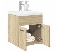 Set di 2 mobili da bagno in rovere Sonoma con mobiletto sottolavabo | Resistente all'umidità, resistente alla deformazione, superficie liscia, supporto da parete per fissaggio, facile da pulire