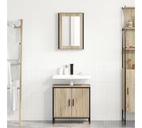 Set di 2 mobili da bagno Sonoma impiallacciato rovere con due armadi e mensola, design salvaspazio per arredi moderni, costruzione robusta ed elegante tappetino