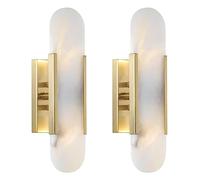 Set di 2 Moderne lampade da Parete minimaliste per camere da Letto e Soggiorno, Applique in Ferro battuto con Finitura in Marmo Creativo per Bagno e Arredamento per la casa (Luce Bianca)