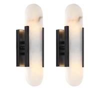 Set di 2 Moderne lampade da Parete minimaliste per camere da Letto e Soggiorno, Applique in Ferro battuto con Finitura in Marmo Creativo per Bagno e Arredamento per la casa (Luce Calda Nera)