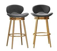 Set di 2 moderni sgabelli da bar imbottiti in velluto con schienale medio, eleganti gambe in metallo grigio e oro, altezza 75 cm, ideali per la decorazione della casa e della sala da pranzo
