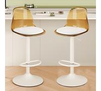 Set di 2 moderni sgabelli da bar in acrilico, regolabili in altezza, schienale trasparente, seduta gialla, comodo cuscino bianco, portata 113 kg, perfetto per cucina e bar di casa