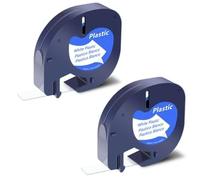 Set di 2 nastri adesivi in plastica bianca A91221 compatibili con Dymo Letratag 12 mm x 4 m, nero su bianco | per Dymo Letratag LT-100H, LT-100T, 200B, XR, XM