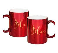 Set Di 2 Natale Tazze Rosso Metallico Rivestito con Oro 'Mr E Mrs '