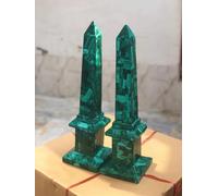 Set Di 2 Obelischi In Marmo Malachite Random Mosaic Art Decor