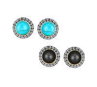 Set Di 2 Orecchini A Clip A Forma Di Cupola In Stile Bali In Due Tonalità Di Nero Simulato Onice E Turchese Simulato Blu Per Donne Senza Fori Alle Orecchie Placcati In Argento E Oro