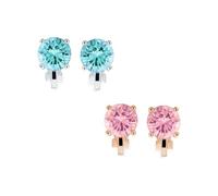 Set Di 2 Orecchini A Clip Con Zirconi Cubici Rotondi Taglio Brillante Pastello 2CT Rosa E Turchese Per Donne Senza Foratura In Ottone Placcato Oro E Argento