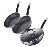 Set di 2 padelle Ø20Ø24 cm + Wok Ø28 cm in alluminio forgiato adatte all'induzione colore grigio MasterPRO