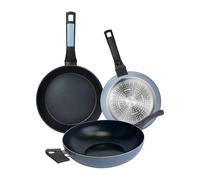 Set di 2 padelle Ø20Ø26 cm + Wok Ø30 cm in alluminio pressato colore blu NOIA San Ignacio