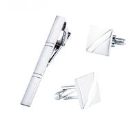 Set di 2 paia di gemelli e borchie da uomo, in metallo spazzolato, quadrati, color argento, regalo formale per uomini
