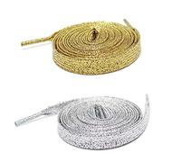 Set di 2 Paia di Lacci Dorati e Argentati - Piatti Glitterati di Alta Qualità, Lunghezza 115 cm - Per Personalizzare le Scarpe