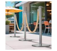 Set Di 2 Paletti Per Il Controllo Della Folla, Con Corda In Canapa Da 1,5 Metri, Ideali Per La Gestione Delle Code E Come Barriera Espositiva In Musei D'arte Moderna(Silver)