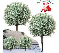 Set di 2 Palle Topiarie di Bosso Artificiale per Esterni | Bianco Elegante | 61 cm con Base Appuntita | UV Resistenti, Zero Manutenzione | Decorazione per Giardino, Vasi e Terrazzo