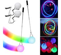 Set di 2 palline a LED Poi con colori arcobaleno e effetto stroboscopico, migliorate Poi con doppi passanti regolabili per principianti, professionisti, danza, light show, ravie, feste, spiaggia