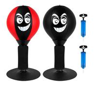 Set di 2 palline da boxe da scrivania con ventosa e pompa, colore nero e rosso, mini sacco da boxe autoportante, per ufficio, antistress, gadget anti-stress per scrivania, casa, regalo