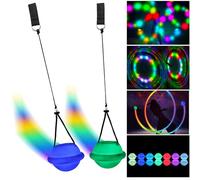Set di 2 palline LED Poi - Palline da giocoliere luminose con colori arcobaleno e effetto stroboscopico, doppi passanti regolabili, Glow Pois per bambini e adulti, principianti e professionisti