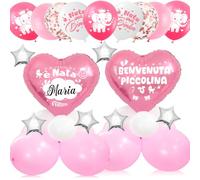 Set Di 2 Palloncini Nascita Bimba,Centrotavolo Decorazioni Nascita Bambina,Palloncini Nascita Rosa Doppia Faccia Scrivibile Decorazione Tavolo Festa Bomboniere Confetti Nascita Baby Shower