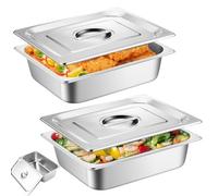 Set di 2 panieri in acciaio inox, contenitore da 1/3 GN con coperchio, 32,5 × 17,5 × 6,5 cm in metallo, rettangolare, contenitore per gas in acciaio inox con coperchio per impanare pesce, carne