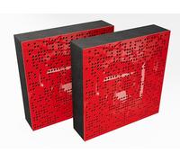 Set di 2 pannelli AbFuser - Pannelli acustici fonoassorbenti e diffusori | 50x50cm | Assorbimento - Diffusione - Riflessione | Piastre perforate colorate: [BINAR (100mm) | Plastica rossa lucida]