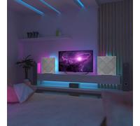 Set di 2 pannelli acustici con lampada da tavolo e retroilluminazione LED RGB | 50x50 cm | Pannelli fonoassorbenti mobili su supporto da tavolo per studio e sala giochi | [WILDS | Bianco]
