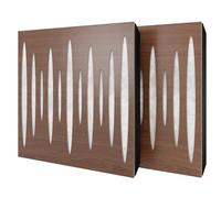 Set di 2 pannelli acustici diffusivi con tessuto vellutato e kit di montaggio | 50x50x5cm | Riflessione - Insonorizzazione | Trattamento acustico per la casa | [PULZARO - Noce | Bianco]