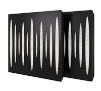 Set di 2 pannelli acustici diffusivi con tessuto vellutato e kit di montaggio | 50x50x5cm | Riflessione - Insonorizzazione | Trattamento acustico per la casa | [PULZARO - Nero | Bianco]